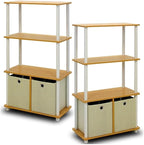 Furinno Go Green 4-Tier Multipurpose Storage Rack Shelving Unit with Bins (Set of 2), Beech