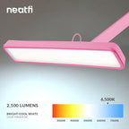 Neatfi Task Lamp – 2,500 Lumens, 30W, 22-Inch Wide Shade, 4 Brightness Levels, Eye-Caring Light, Clamp Mount, LED Task Light for Manicure Table, Crafts, Workbench, Office (Non-CCT, Pink)