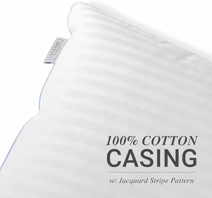 eLuxurySupply 2-Pack Premium Bed Pillows - Medium Density and Medium Loft Ideal for Back and Side Sleepers - 100% Cotton Casing - 20"X28" Standard/Queen Size
