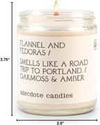 Anecdote 'Flannel & Fedoras' Coconut Soy Wax Candle Jar | Premium Hand Poured & Long Burning | Oakmoss & Amber Scent | Phthalate-Free | for Home, Office, Gift - 7.8 Oz