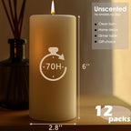 Set of 12 Ivory Pillar Candles - 2.8x6 inch Hand-Poured Large Pillar Candle | 75 Hours Burn Time | Unscented Candles | Dripless and Smokeless | Perfect for Wedding, Parties, Spas, Home Decor