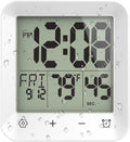 Shower Clock Waterproof, Bathroom Kitchen Wall Clock Timer with Touch Screen, Temperature, Battery Operated, Suction Cup Hanging Hole Stand, White