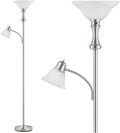 71'' Torchiere Floor Lamps for Living Room, Tall Floor Lamp for Bedroom with Adjustable Angle Arc Reading lamp, Modern Standing lamp with Glass Shade, Knob Switch, Bulb Included, Silver