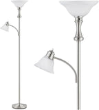 71'' Torchiere Floor Lamps for Living Room, Tall Floor Lamp for Bedroom with Adjustable Angle Arc Reading lamp, Modern Standing lamp with Glass Shade, Knob Switch, Bulb Included, Silver