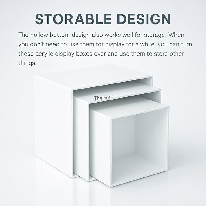 Acrylic Nesting Risers Display Stands Cube Boxes with Hollow Bottoms 6Pcs Whith Acrylic Boxes for Display (Whith)