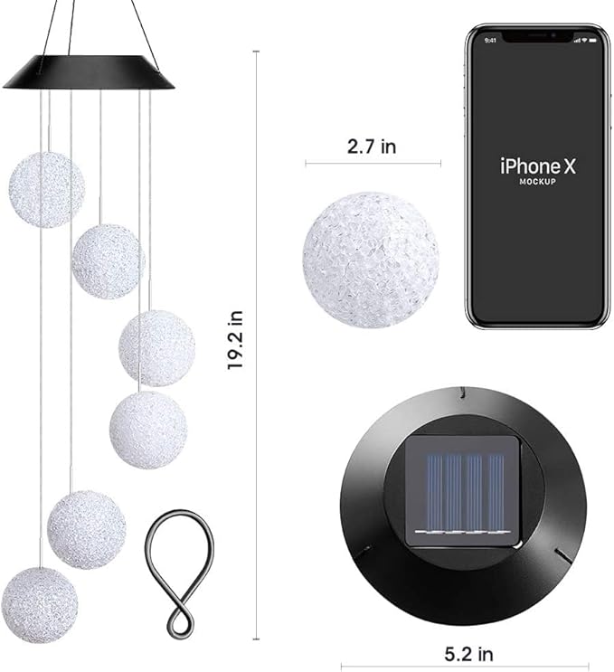 AceList Color Changing Solar Power Wind Chime Crystal Ball Wind Chime Wind Mobile Portable Waterproof Outdoor Windchime Light for Patio Yard Garden Home