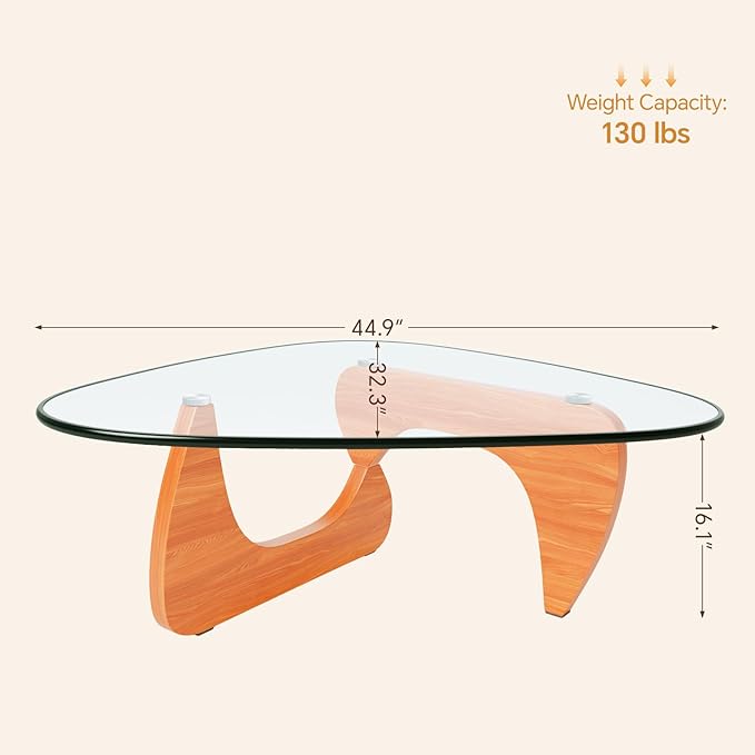 Coffee Tables Glass Small Farmhouse Coffee Table Mid-Century Modern Wood Center Table for Living Room, Walnut Transparent, 45 Inch