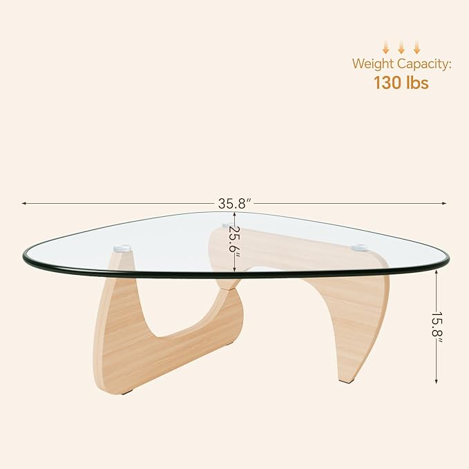 Coffee Tables Glass Small Farmhouse Coffee Table Mid-Century Modern Wood Center Table for Living Room, Original Transparent, 36 Inch