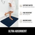 GORILLA GRIP Memory Foam Bath Rugs, Soft Absorbent Velvet Bathroom Mats, Durable Dots on Underside, Machine Washable Bathmat, Carpet Rug Room Decor for Shower Floor, 42x24 Mat, Navy Blue