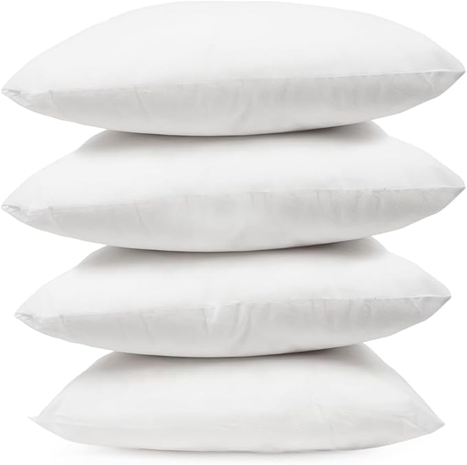 Covers & All Throw Pillow Inserts Only Pack of 4, Durable Soft Square 18 x 18 Inches 65 GSM Non-Woven Fabric with 15D Silicon Fiber Filling, Universal uses for Home Decor Office Indoor Outdoor
