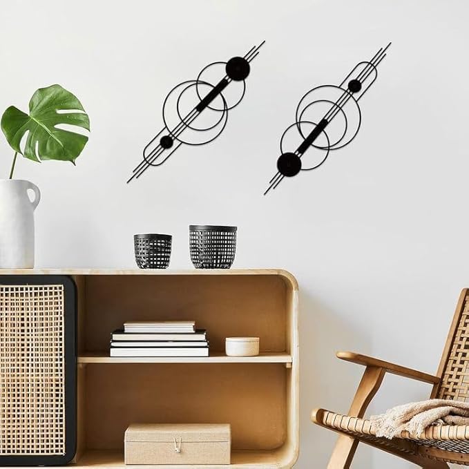 ruelen 2 Pcs Small Metal Abstract Wall Art, Modern Minimalist Wall Decor Single Line Art Metal Vertical Wall Decor Geometric Wall Hanging Sculptures for Home Bedroom Living Room, 39.37 x 12.8 Inch