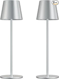 Cordless Table Lamp Rechargeable - Silver Grey 2 Pack 5000mAH Battery Operated Lamp for Counter, 3 Color Stepless Dimming Waterproof LED Wireless Lamp for Dining Kitchen, Outdoor Patio, Touch Control