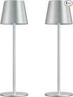 Cordless Table Lamp Rechargeable - Silver Grey 2 Pack 5000mAH Battery Operated Lamp for Counter, 3 Color Stepless Dimming Waterproof LED Wireless Lamp for Dining Kitchen, Outdoor Patio, Touch Control