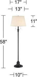 360 Lighting Spenser Traditional Floor Lamp Standing Exquisite 58" Tall Oiled Bronze Brown Metal Thin Column Off-White Linen Fabric Empire Shade for Living Room Reading House Bedroom Home