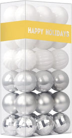 White & Silver 1.6" Small Christmas Balls Christmas Tree Decoration Ornaments Shatterproof Hanging Balls for Birthday Halloween Holiday Wedding Decorations Set of 36pcs
