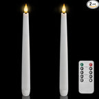 Homemory 2 Pcs Waxy Flameless Taper Candles with Remote, Led Flameless Candlesticks Classic Tall Candle, Flickering Battery Operated Taper Candles for Bedroom, Dining Room, White, 9.6 inches