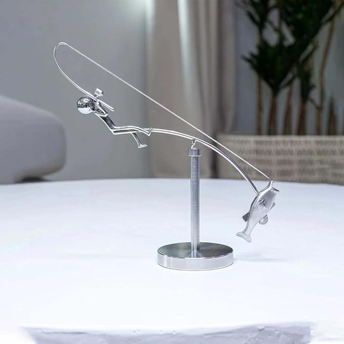 Fishing Balancing Sculpture Kinetic Balance Art Desk Decor Toy Fisherman Physics Statue Home Office Room Decor Aesthetic