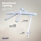 Neatfi Elite HD XL LED Desk Lamp, 3 Light Modes, 90PCS SMD LED, Non-Polar Dimming, Bright Eye-Caring Lighting for Home Office, Drafting, Beauty Shop, Workbench (CCT with Clamp, Blue Ring, 17 Inches)
