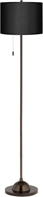 Possini Euro Design Modern Club Style Floor Lamp Standing 62" Tall Tiger Bronze Metal Black Textured Faux Silk Fabric Drum Shade Decor for Living Room Reading House Bedroom Home