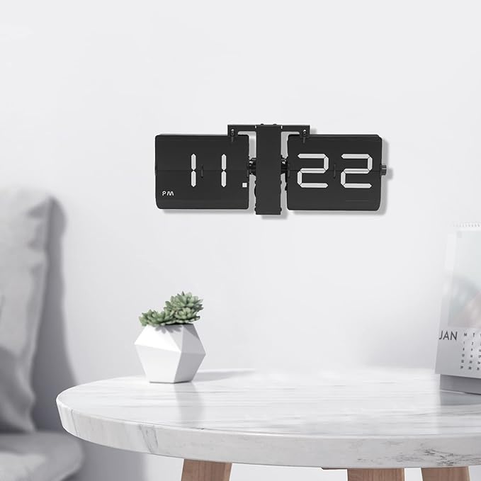 Retro Flip Clock, Battery Powered Desk & Wall Shelf Clock Flipping Out Wall and Tabletop Flip Clock with Mechanical Number Display Noise-Free Operation Oversized Flip Digits