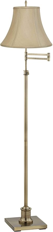 360 Lighting Westbury Traditional Floor Lamp Adjustable Height Standing Swing Arm 70" Tall Antique Brass Imperial Taupe Fabric Bell Shade Decor for Living Room Reading House Bedroom