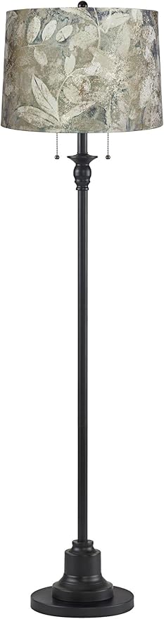 360 Lighting Dyna Traditional 58" Tall 2-Light Standing Floor Lamp Skinny Pole Pull Chain Black Finish Living Room Bedroom House Reading Office Home Decor Entryway Dining Botanical Velvet Shade
