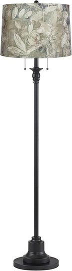 360 Lighting Dyna Traditional 58" Tall 2-Light Standing Floor Lamp Skinny Pole Pull Chain Black Finish Living Room Bedroom House Reading Office Home Decor Entryway Dining Botanical Velvet Shade