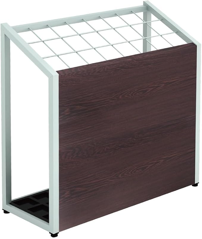 AKIRA Large Capacity Umbrella Stand for 24-Umbrellas Modern Brown Wood Grain & Gray Metal Entryway Organizer Rack Holder for Office or Lobby, Model US-US-0625-GYDB