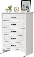 Marsail Farmhouse 5 Drawer Dresser, Wood Chest of Drawers with Natural Texture, Smooth Gliding Drawers, Versatile Storage Organizer Cabinet for Bedroom & Living Room, White