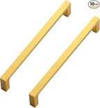 Ravinte 10 Pack Solid 6-1/4 Inch Square Cabinet Handles - Brushed Brass Pulls for Drawers and Kitchen Cabinets - Hardware Handles