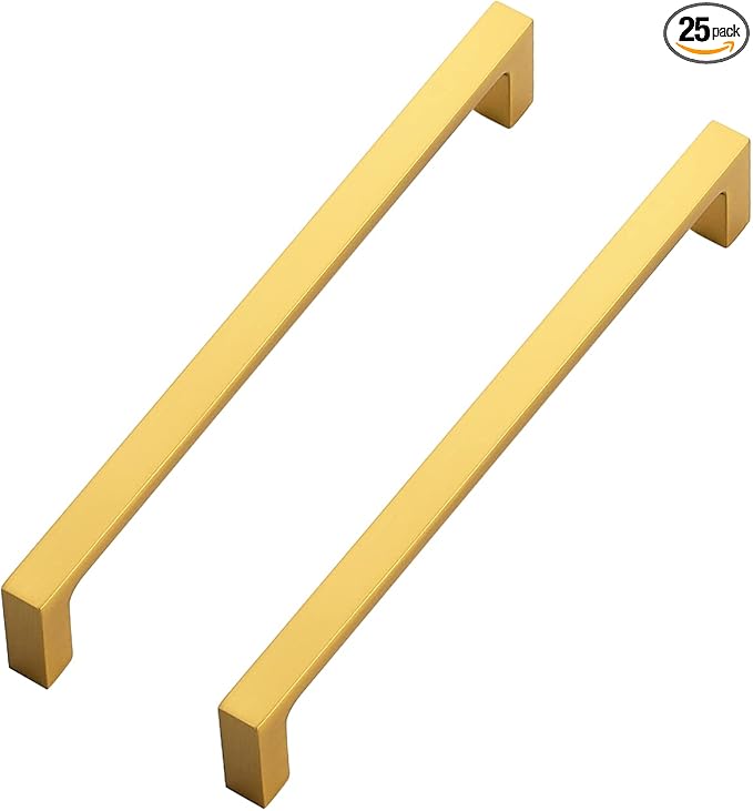 Ravinte 25 Pack Solid 6-1/4 Inch Square Cabinet Handles - Brushed Brass Pulls for Drawers and Kitchen Cabinets - Hardware Handles