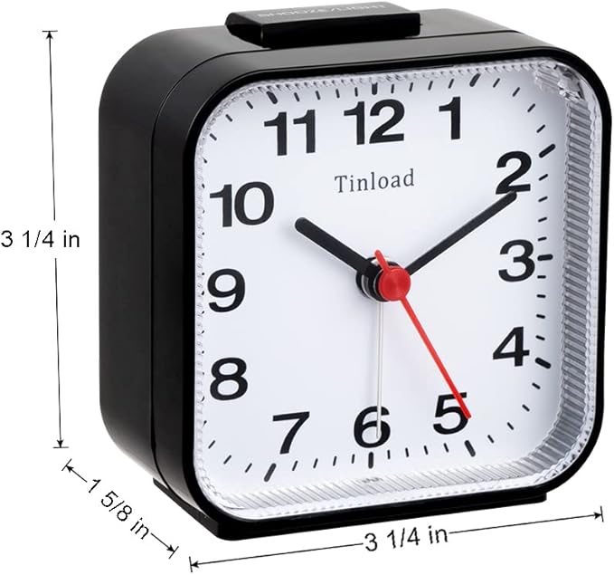 Small Battery Analog Alarm Clock Silent Non Ticking, Ascending Beep Sounds, Snooze,Light Functions (Black-B)