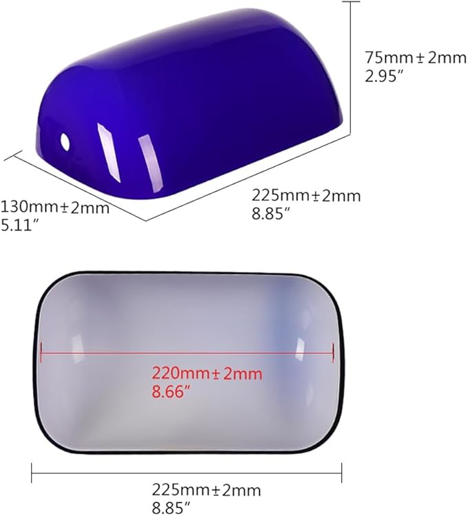 FIRVRE Blue Glass Bankers Lamp Shade Replacement Cover Lamp Shades for Table Lamps Desk Lamp Blue Glass Cover("8.85 IN " L "5.11 IN" W "2.95 IN" H)