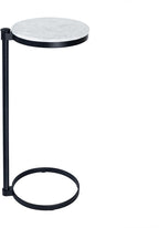 TEHOME Black Marble Drink Table Metal Martini Round Small Drink Side Table for Couch Marble C Shaped End Table for Sofa 10" diam,24.55" h