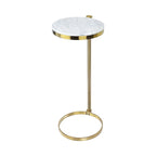TEHOME Gold Marble Drink Table Metal Martini Round Small Drink Side Table for Couch Marble C Shaped End Table for Sofa 10" diam,24.55" h