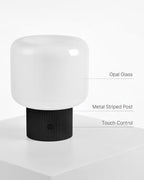 Halo Mushroom Lamp, 5W Cute Cordless Rechargeable Table Lamp with Glass Shade, 3 Color Temps LED Dimmable Ambient Lighting, Small Retro Touch Bedside Light for Bedroom Decor, Black