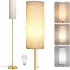 Modern Floor Lamp for Living Room, Gold Standing Lamps with 3 Color Temperatures Bulb, Minimalist Tall Lamp with Chain Switch for Bedroom, LED Bulb Included(Beige Shade+Gold)