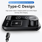 IHAO 3in1 Auto-Rising Wireless Charging Station 15W Fast Charge Ultra-Slim Foldable Design Wireless Charger for Phone Watch Earbud QC3.0 & PD Compatible