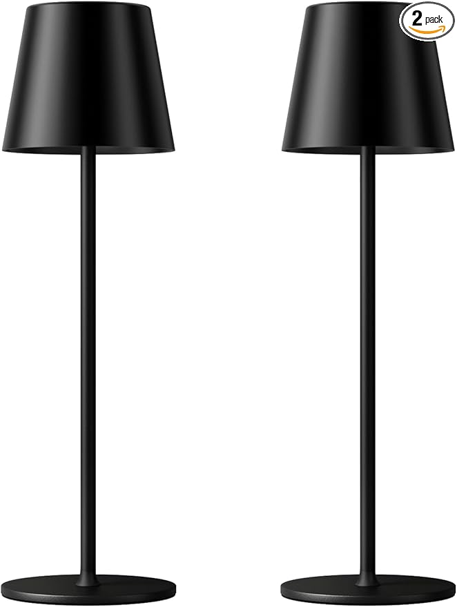 Cordless Table Lamp Rechargeable Black - KK 2 Pack 5000mAH Battery Operated Lamp for Counter, 3 Color Stepless Dimming Waterproof LED Wireless Lamp for Dining Kitchen, Outdoor Patio, Touch Control