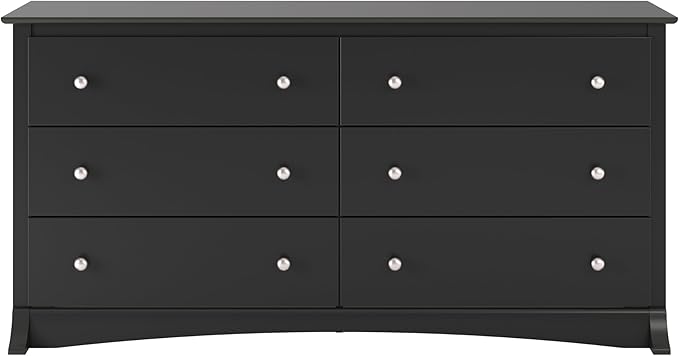 Prepac Sonoma 6-Drawer Double Dresser for Bedroom, Wide Chest of Drawers, Traditional Bedroom Furniture, 59"W x 17.5"D x 29"H, Black