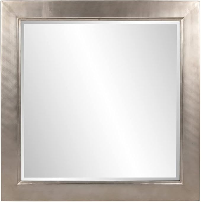 Howard Elliott Millenium Hanging Square Mirror for Wall, Beveled Edges Mirror with Silver Leaf Finish, Accent Mirror Home Décor Vanity Mirrors for Living Room & Entryway, 40 x 40 Inch