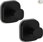 Heavy Duty Reusable Suction Cup Hooks for Kitchen/Bathroom/Shower - Wet-Proof Hooks for Towels, Robes, Loofah&Wreaths/No Drill Mounting on Glass, Tile, Metal (2, Matte Black)