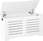 DINZI LVJ Storage Chest, Flip-Top Wooden Toy Box with 2 Safety Hinges, Retro Entryway Shoe Storage Bench, Sturdy Large Storage Trunk for Living Room, Bedroom, Easy Assembly, White
