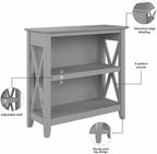 Bush Home Key West Small 2 Shelf Bookcase in Cape Cod Gray, Compact Home Organizer, Vertical Storage Solution, Bookshelf for Office or Living Room