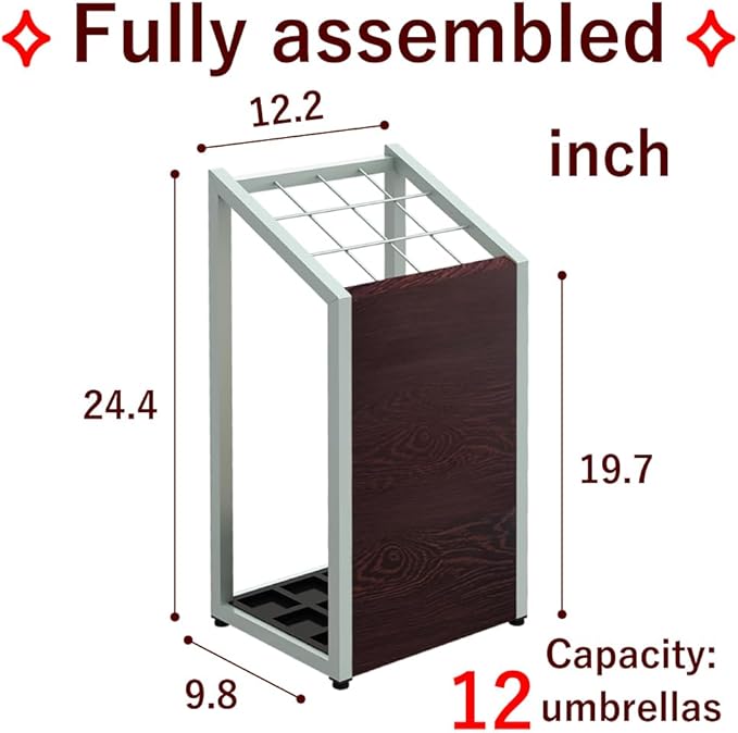 AKIRA Mid-Size Umbrella Stand for 12-Umbrellas Modern Brown Wood Grain & Gray Metal Entryway Organizer Rack Holder for Office or Lobby, Model US-US-0325-GYDB