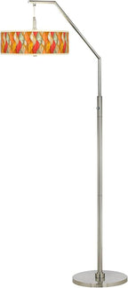 Modern Tiffany Mission 71 1/2" Tall Standing Floor Lamp Large Curved Arc Silver Metal Brushed Nickel Finish Living Room Bedroom House Reading Office Home Décor Flame Mosaic Drum Shade