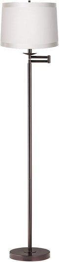 360 Lighting Modern Swing Arm Floor Lamp Standing 60 1/2" Tall Bronze Brown Adjustable Off White Fabric Drum Shade with Self Trim Decor for Living Room Reading House Bedroom Office