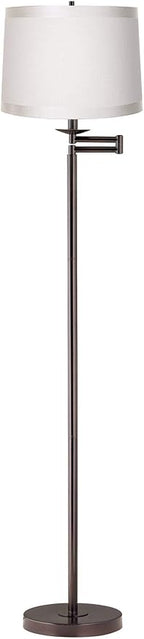 360 Lighting Modern Swing Arm Floor Lamp Standing 60 1/2" Tall Bronze Brown Adjustable Off White Fabric Drum Shade with Self Trim Decor for Living Room Reading House Bedroom Office