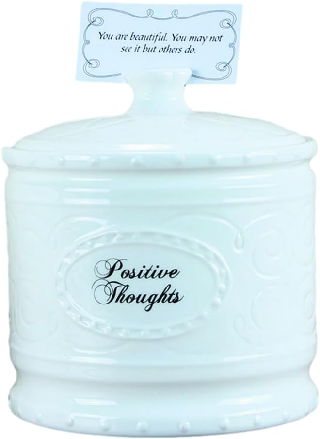 Young's 6.25" Ceramic Jar with 365 Positive Thoughts, White