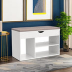 Apicizon 31 Inches Storage Bench, Shoe Bench with Flip Top Storage Space and Padded Cushion, Wooden Entryway Bench for Entryway, Living Room, 2-Tier Shoe Rack Organizer, White